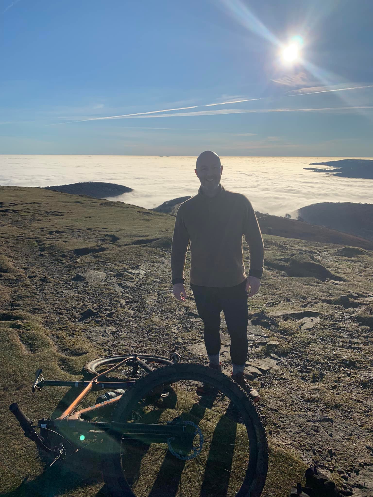 , Cloud Inversion experience from the Sugar Loaf Mountain in the Brecon Beacons, Welsh Man Walking