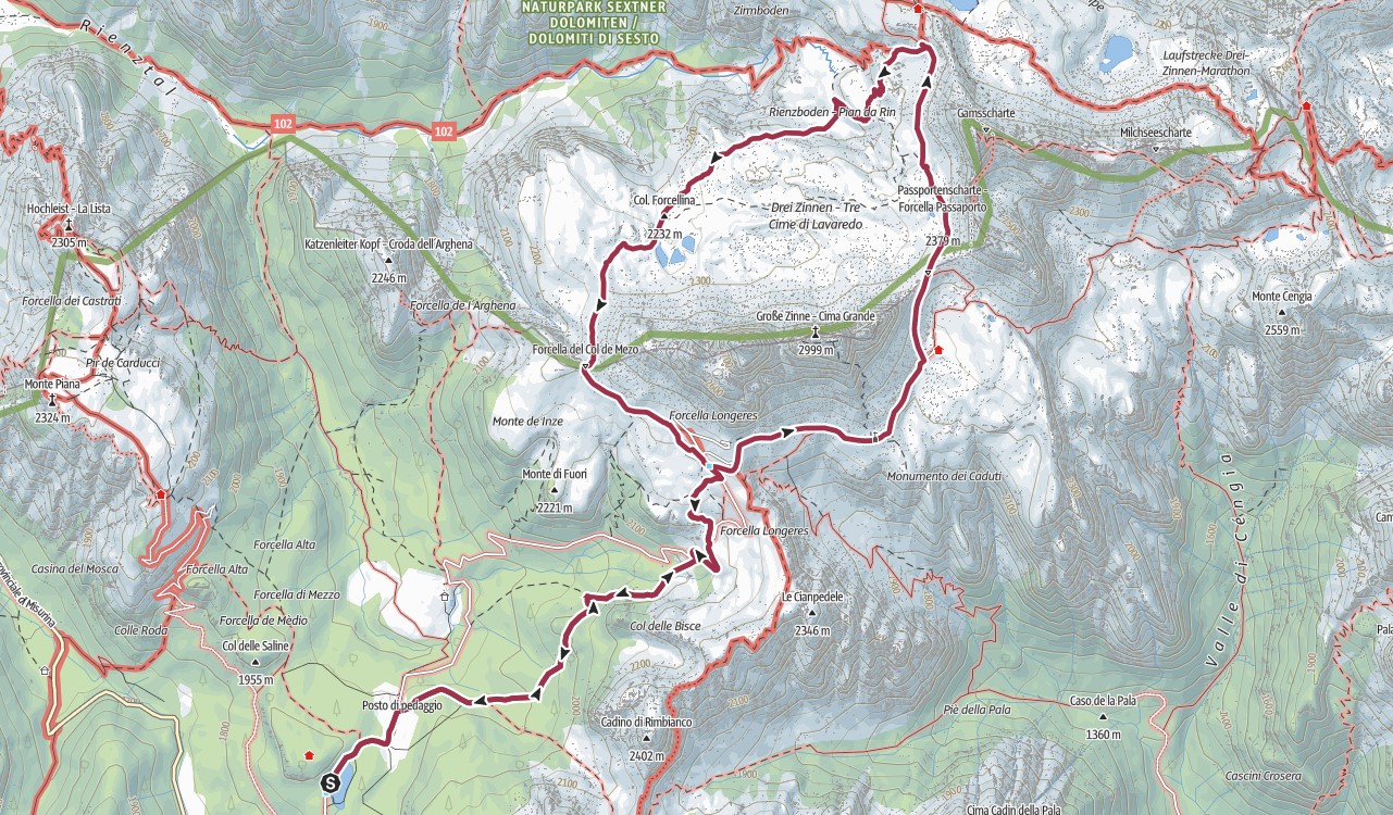 Tre Cime di Lavaredo, Tre Cime di Lavaredo (Three Peaks) Trail from Lago d&#8217;Antorno, Dolomites UNESCO World Heritage, Welsh Man Walking